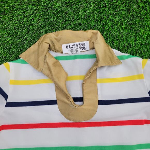 Vintage 90s MOD Striped Polo Shirt Womens Small 18x23 Hippie - Picture 3 of 11
